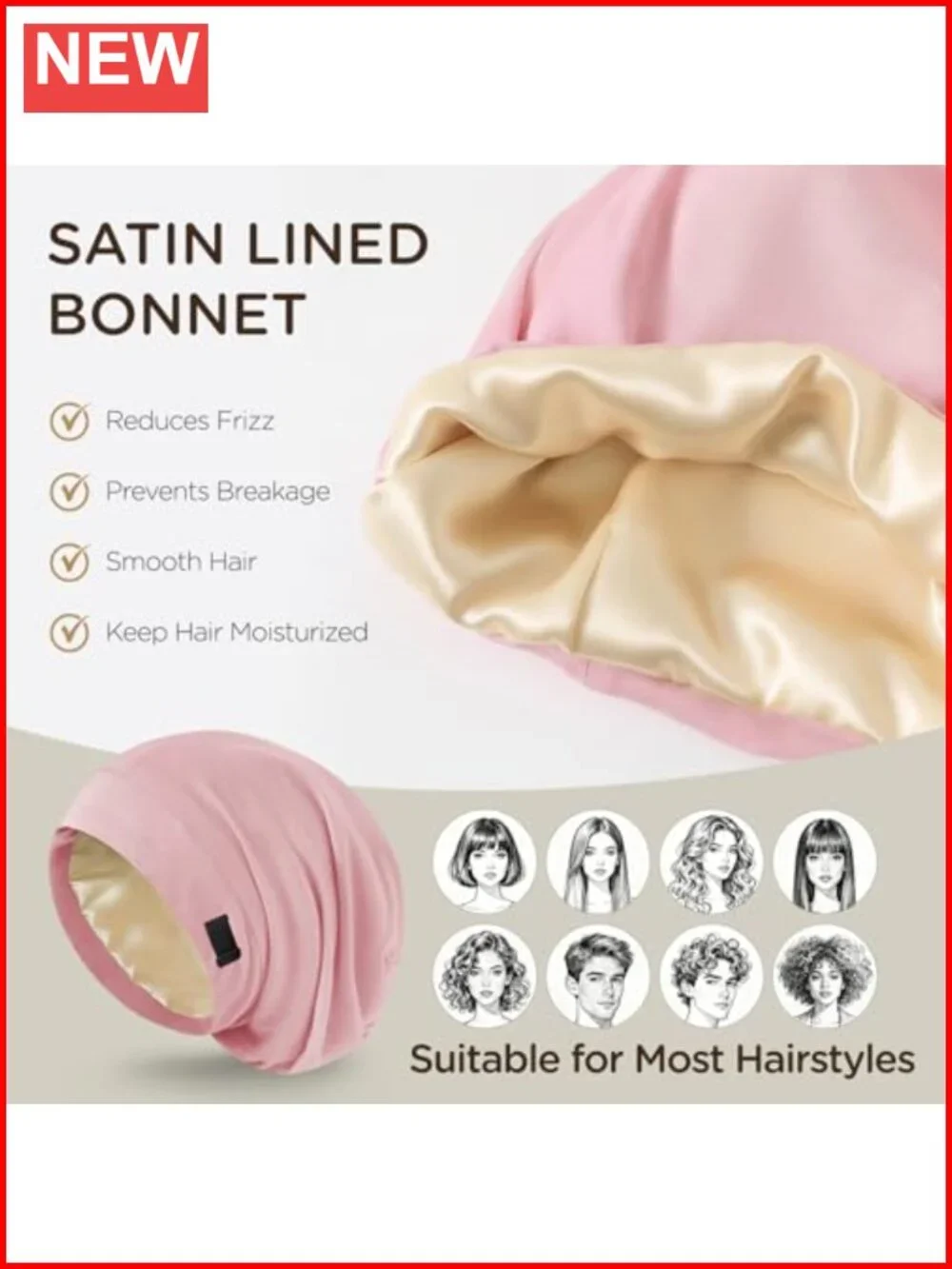 Satin Lined Bonnet for Sleeping - Adjustable Night Sleep Cap